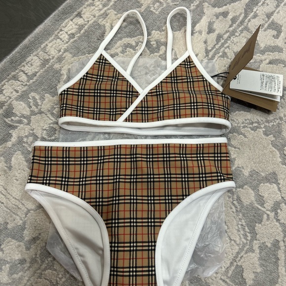 AUTHENTIC little girls 2 piece Burberry Beige Check Swimwear - Picture 2 of 7